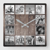 Horloge Carrée Photo de Custom Collage Rustic Farmhouse Script (Recto)