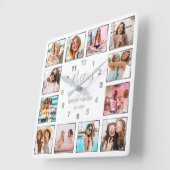 Horloge Carrée Photo de Custom Collage White Silver Best Friends (Angle)