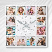 Horloge Carrée Photo de Custom Collage White Silver Best Friends