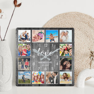 Horloge Carrée Photo de Custom Family Rustic Farmhouse Love Scrip