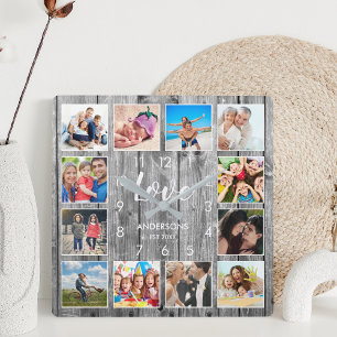 Horloge Carrée Photo de Custom Family Rustic Farmhouse Love Scrip