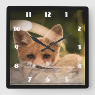 Horloge Carrée Photo de Cute Little Orange Fox