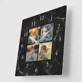 Horloge Carrée Photo de famille collage motif en marbre noir (Angle)