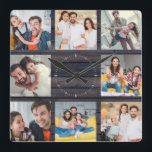 Horloge Carrée Photo de famille personnalisée Collage Moderne en<br><div class="desc">Custom Family 8 - Photo Collage sur un élégant arrière - plan moderne en bois foncé (imprimé). Grand cadeau personnalisé pour la Fête des pères, la fête des mères, ou comme cadeau pour les grands-mères et les grands-parents pour les anniversaires ou les fêtes de famille. Mettez à jour avec vos...</div>