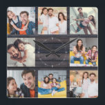 Horloge Carrée Photo de famille personnalisée Collage Moderne en<br><div class="desc">Custom Family 8 - Photo Collage sur un élégant arrière - plan moderne en bois foncé (imprimé). Grand cadeau personnalisé pour la Fête des pères, la fête des mères, ou comme cadeau pour les grands-mères et les grands-parents pour les anniversaires ou les fêtes de famille. Mettez à jour avec vos...</div>