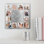 Horloge Carrée Photo de famille personnalisée Elégant Argent<br><div class="desc">Créez facilement votre propre horloge murale métallique de style argent personnalisé avec vos photos de famille personnalisées. Pour obtenir de meilleurs résultats,  recadrez les images vers le carré - avec le point de mire au centre - avant de les télécharger.</div>