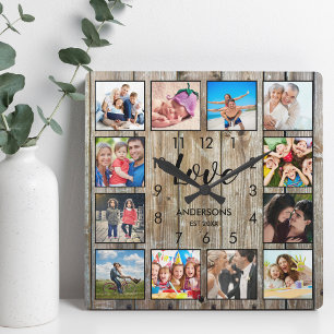 Horloge Carrée Photo de famille personnalisée Rustic Farmhouse Lo