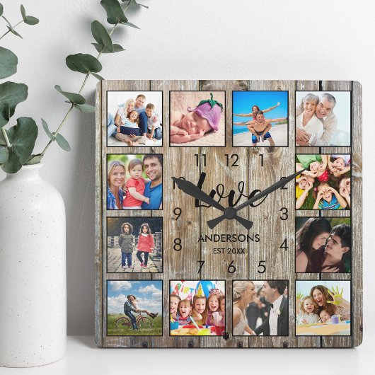 Horloge Carrée Photo de famille personnalisée Rustic Farmhouse Lo