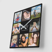 Horloge Carrée Photo de Family Collage Black Custom (Angle)