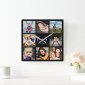 Horloge Carrée Photo de Family Collage Black Custom (Maison)