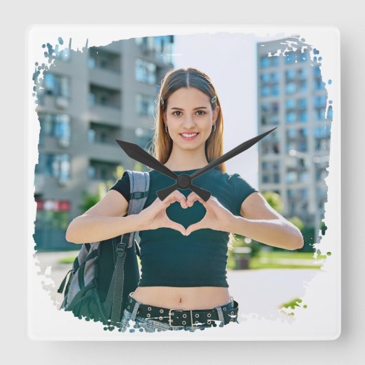 Horloge Carrée Photo de la frontière moderne Grunge (Recto)