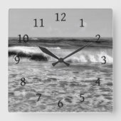 Horloge Carrée Photo de l'océan noir et blanc 177 (Recto)