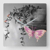 Horloge Carrée Photo de vie fixe du papillon de couleur (Recto)