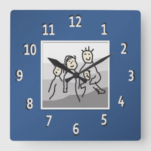 Horloge Carrée Photo encadrée par bleu personnalisée