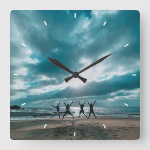 Horloge Carrée Photo Famille Moderne Mint Simple Lovely Carré Cad