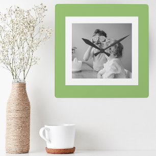 Horloge Carrée Photo Famille Moderne Vert Simple Lovely Cadeau