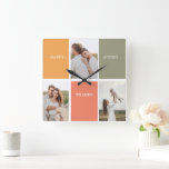 Horloge Carrée Photo Family Collage moderne | Happy Thanksgiving<br><div class="desc">Meilleur Cadeau Pour Vos Amis Et Votre Famille,  Thanksgiving Personnalisé Trois Photo Et Texte Aux Couleurs D'Automne. Bon thanksgiving</div>