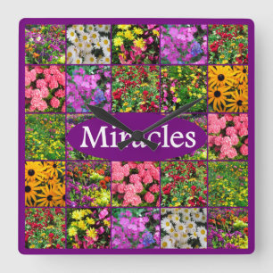 HORLOGE CARRÉE PHOTO FLEUR SAUVAGE PURPLE MIRACLES DESIGN