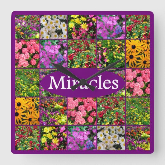 HORLOGE CARRÉE PHOTO FLEUR SAUVAGE PURPLE MIRACLES DESIGN (Recto)