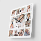 Horloge Carrée Photo Grid Collage (Angle)