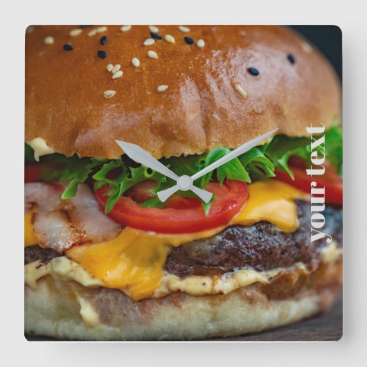 Horloge Carrée Photo Personalized Hamburger Acrylic Wall Clock (Recto)