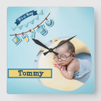 Horloge Carrée Photo personnalisée pour bébé - Personnalisée