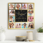 Horloge Carrée Photo personnelle de Collage Bête noire d'or<br><div class="desc">Make this trendy elegant black and gold photo collage wall clock unique with 12 of your favorite photos with your best friend(s). Les objets de design ont donc été modernes avec des script and your names.</div>