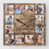 Horloge Carrée Photo personnelle de Collage Rustic Wood Wine Barr (Recto)