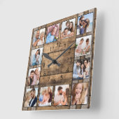 Horloge Carrée Photo personnelle de Collage Rustic Wood Wine Barr (Angle)