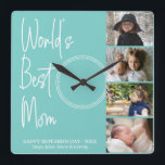 Horloge Carrée Photo Square Wall Cl<br><div class="desc">Surprise-mère, Mother's Day, with a beautiful photo wall clock. The clock says 'World's Best Mama' and has a space for four Family. The bottom of the clock says 'Joyeux anniversaire' along with the year and the names of the children. C'est le poison que maman veut pour les années à venir....</div>