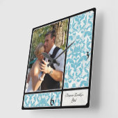 Horloge Carrée Photographie de mariage au motif damassé vintage â (Angle)