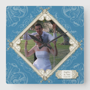 Horloge Carrée Photographie de mariage de l'Hydrangea Blue Diamon