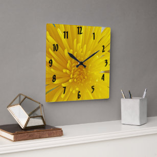 Horloge Carrée Photographie de Spiky Yellow Dahlia