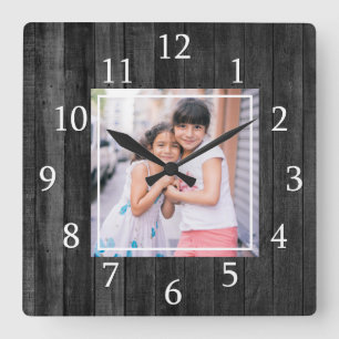 Horloge Carrée Photographie personnalisée en bois de palette noi