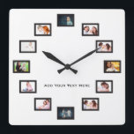 Horloge Carrée Photos de Create Custom<br><div class="desc">Personalize this clock with your own photographito make unique clock for self or memable gift for somebody you love. Fun vend idea for a birthday, wedding, anniversary, graduation, réunion ou Christmas. Donc, vous pouvez avoir un easily add your text Click on the "Customize It" button to resize or position your...</div>