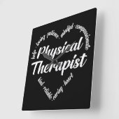 Horloge Carrée Physical Therapist Heart Word Cloud (Angle)