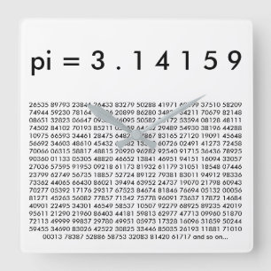 Horloge Carrée pi= 3.14159 Black White Math Science pi Day Digits