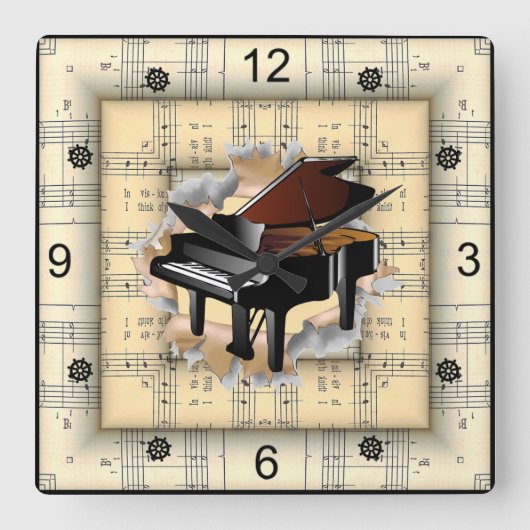 Horloge Carrée Piano à travers une musique de feuille étrange ~ (Recto)