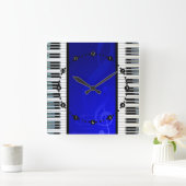Horloge Carrée Piano Keys with Blue Effect Musical Notes (Maison)