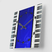 Horloge Carrée Piano Keys with Blue Effect Musical Notes (Angle)