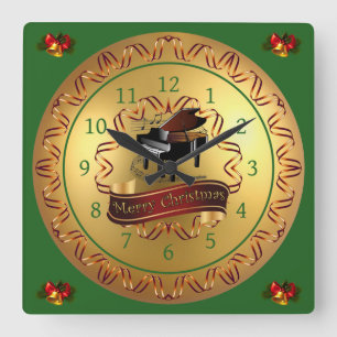 Horloge Carrée Piano ~ Scroll musical ~ "Joyeux Noël"
