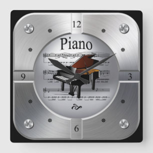 Horloge Carrée Piano~Sheet Music~Brushed Silver Color~Unique~