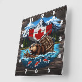 Horloge Carrée Pics à neige, Castor canadien, Océan (Angle)