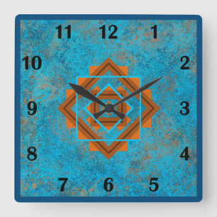 Horloge Carrée Pics de montagnes du Sud-Ouest Turquoise Style rég