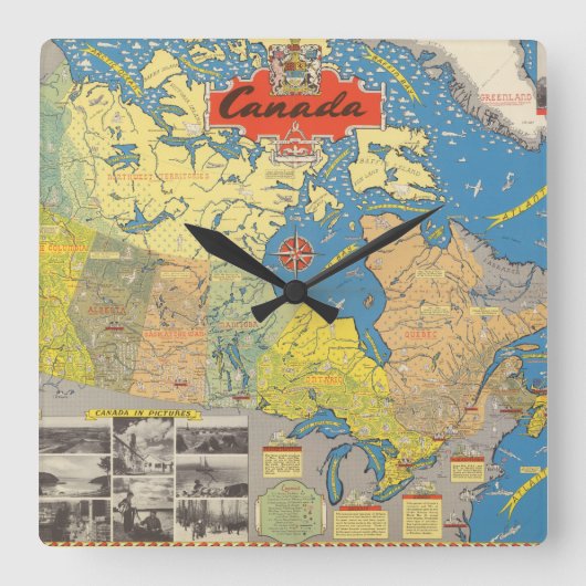 Horloge Carrée Pictorial Map of Canada (Recto)