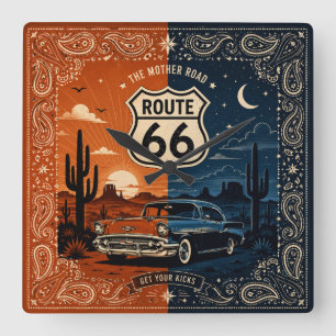 Horloge Carrée Pièce murale Route 66 Desert Night