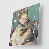 Horloge Carrée Pierre-Auguste Renoir - Femme avec chat (Angle)