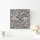 Horloge Carrée pierre de galet de nom de famille (Maison)