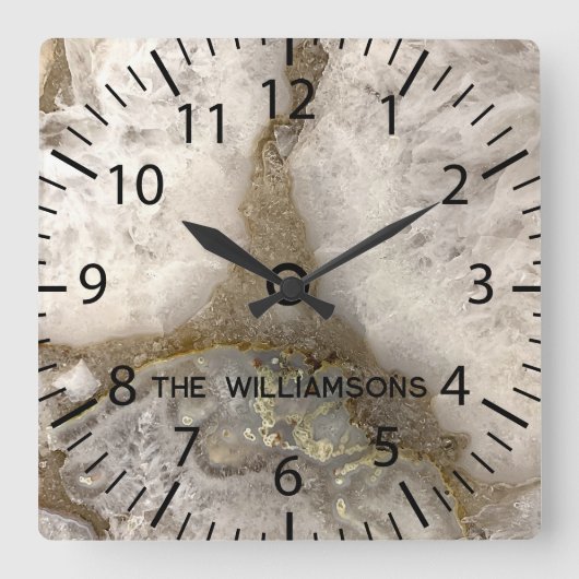 Horloge Carrée Pierre de géoode naturelle quartz (Recto)