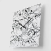 Horloge Carrée Pierre Marbre blanc tendance - Ajouter votre texte (Angle)